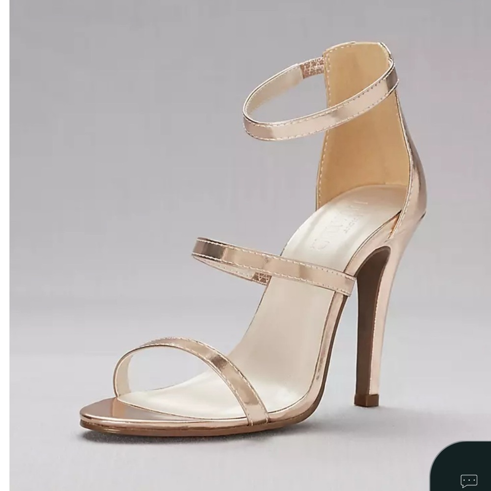 David’s Bridal Triple-Strap Gold Metallic Stiletto heels Style BACI Women’s Sz 8